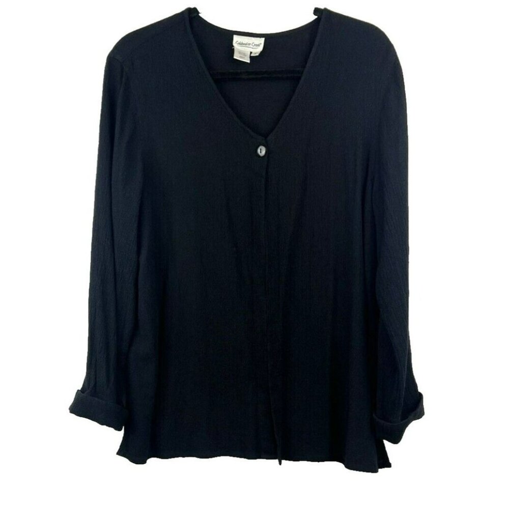 Coldwater Creek Womens Jacket Med Solid Black Long Sleeve Rayon Cotton‎ Crinkle